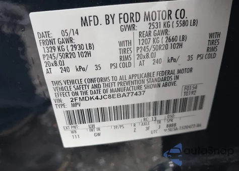 2014 Ford Edge Sel из США, поврежденный, VIN 2FMDK4JC8EBA77437